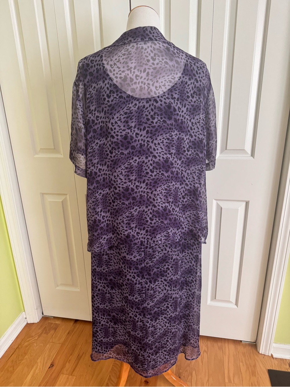 ROBBIE BEE Purple Leopard Silk Dress Set 2X EUC - Picture 4 of 7